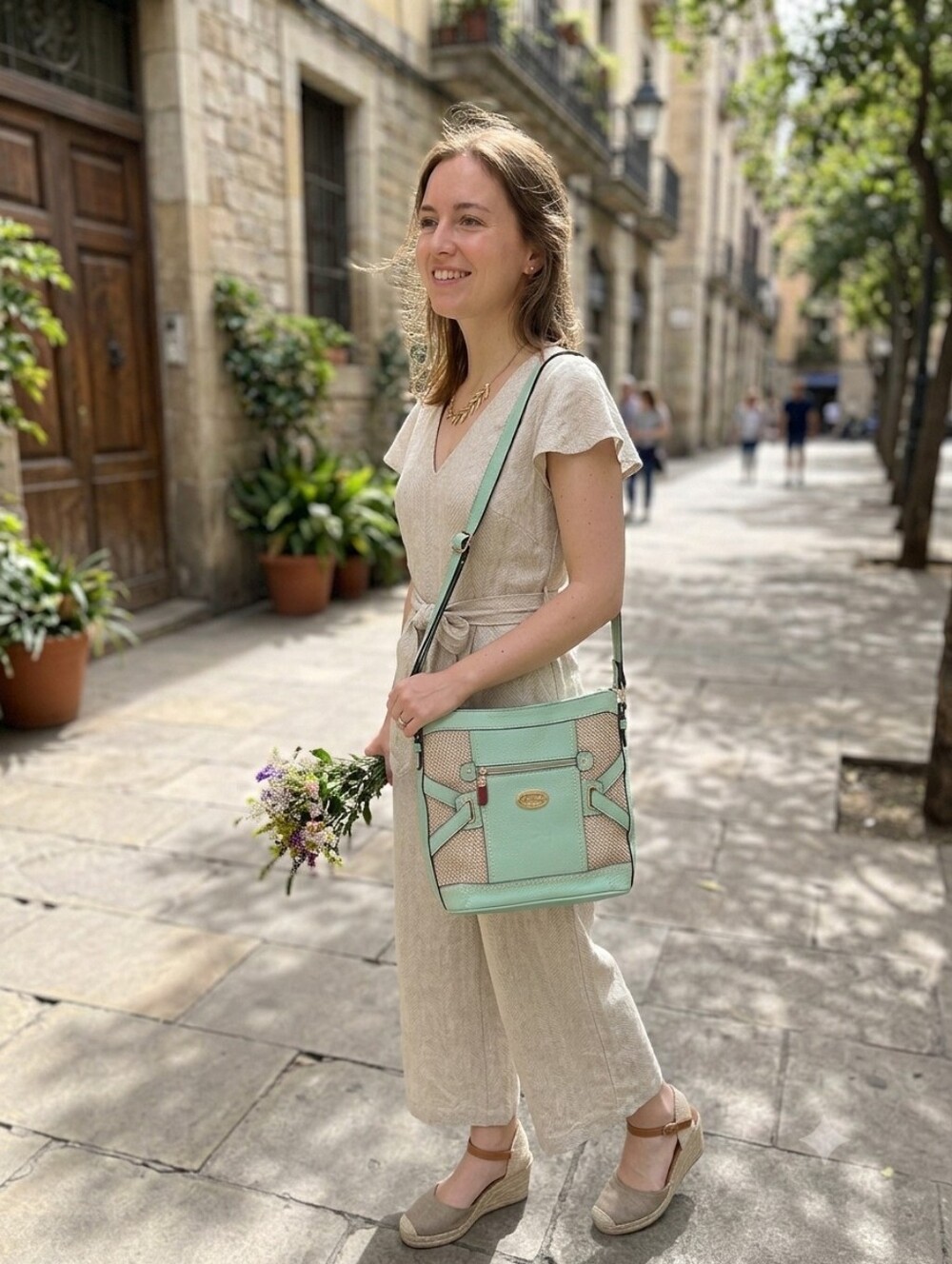 Mint Green Woven Accent Shoulder Bag - Casual Crossbody Excellent Condition